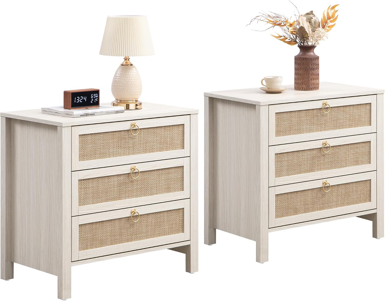 Rattan Storage Nightstand Set