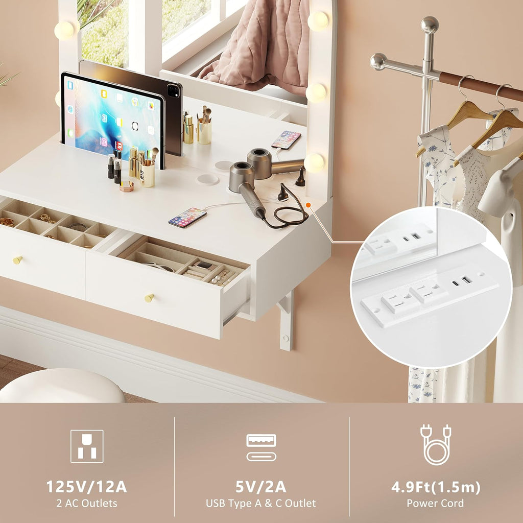 White Floating Makeup Vanity Desk