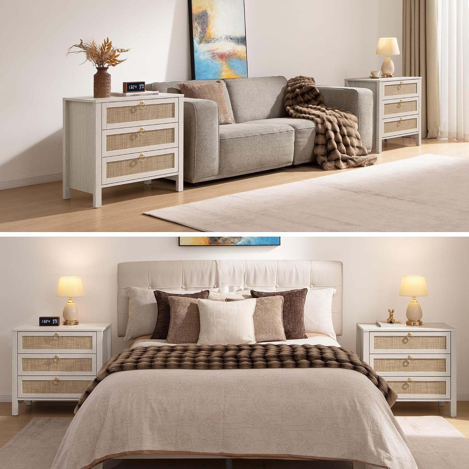 Rattan Storage Nightstand Set