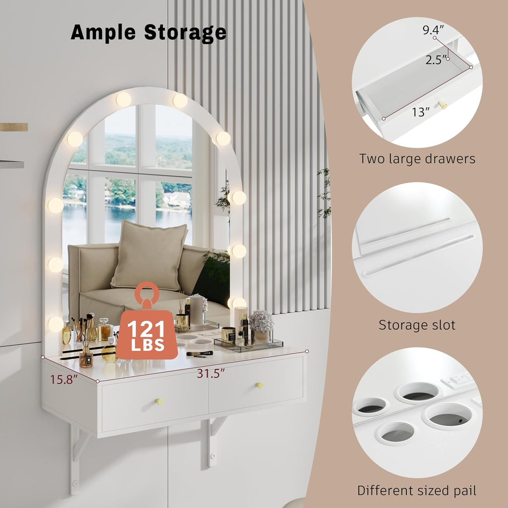 White Floating Makeup Vanity Desk