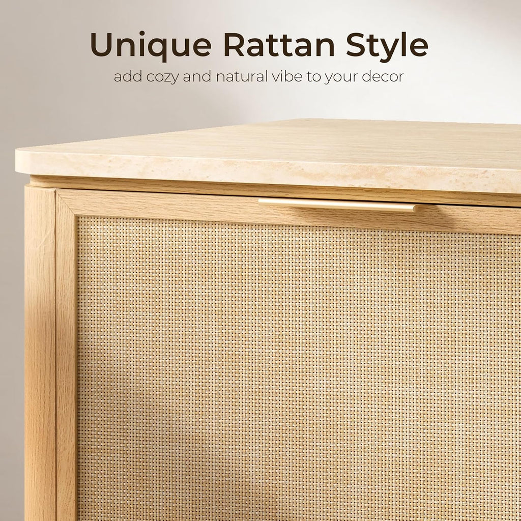 Faux Marble Top Rattan Nightstand Set