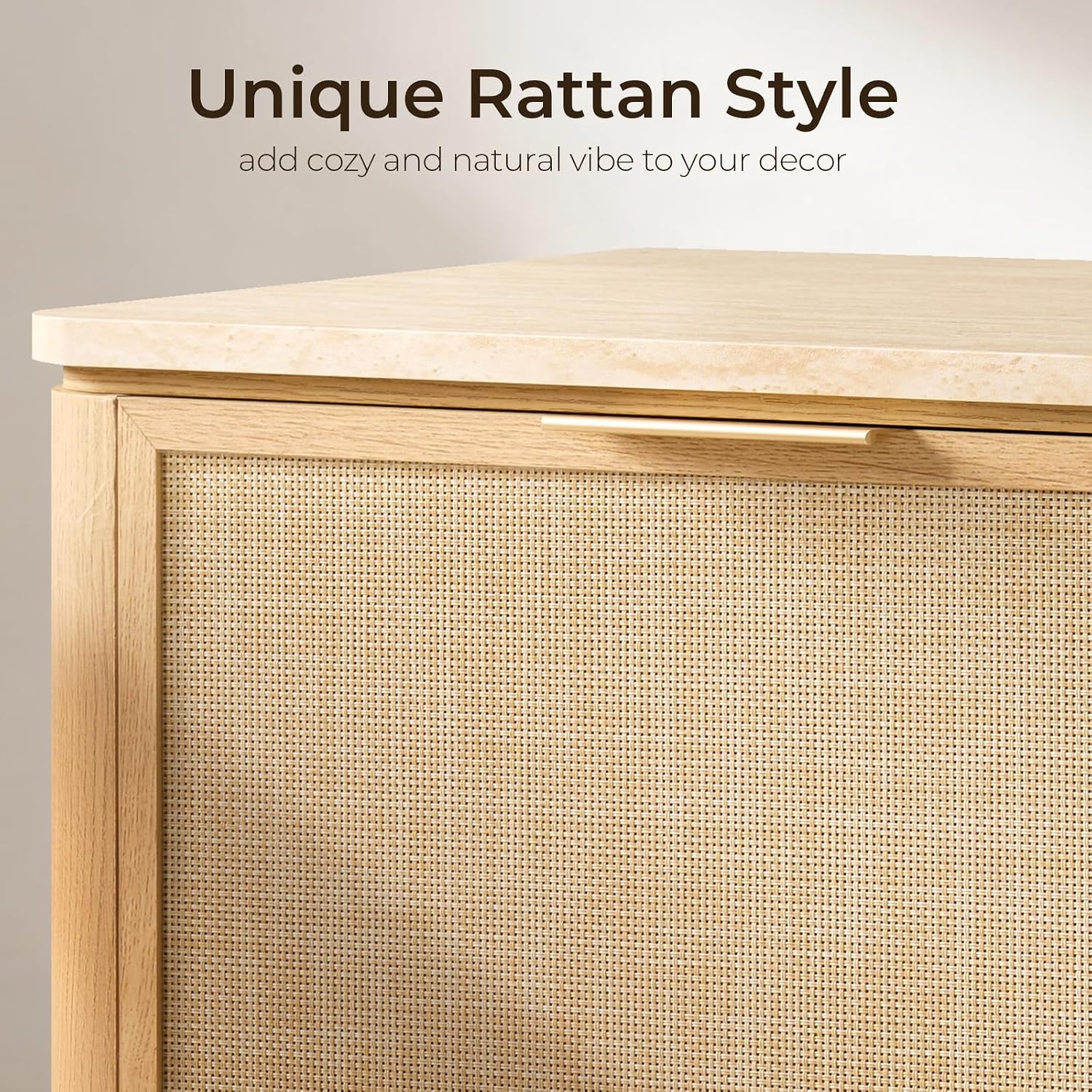Faux Marble Top Rattan Nightstand Set