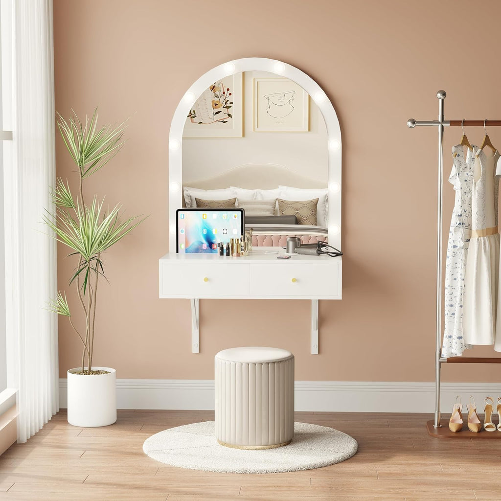 White Floating Makeup Vanity Desk