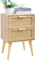 Rattan Wood Storage Nightstand