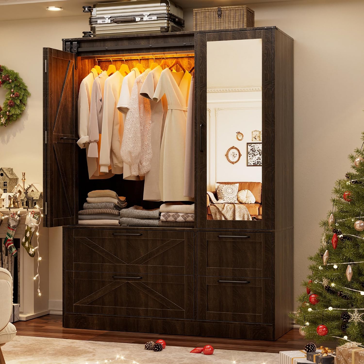 Sliding Mirror LED Wardrobe Closet