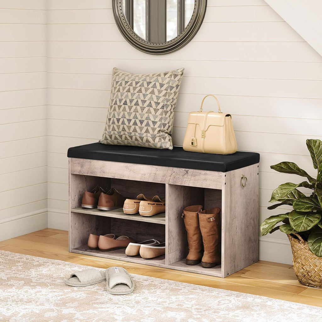 Rustic Brown Lift Top Cushioned Shoe Bench