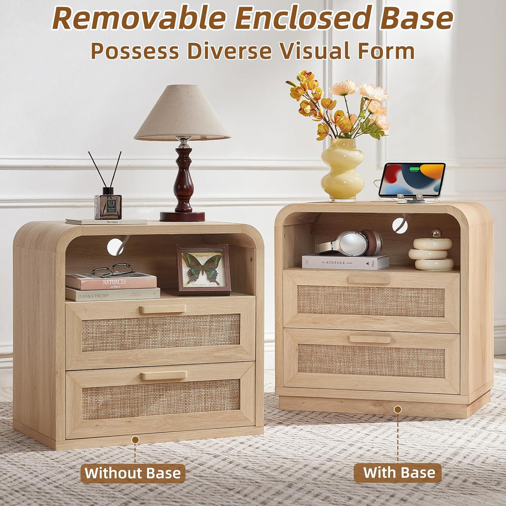 Curved Rattan Charging Nightstand