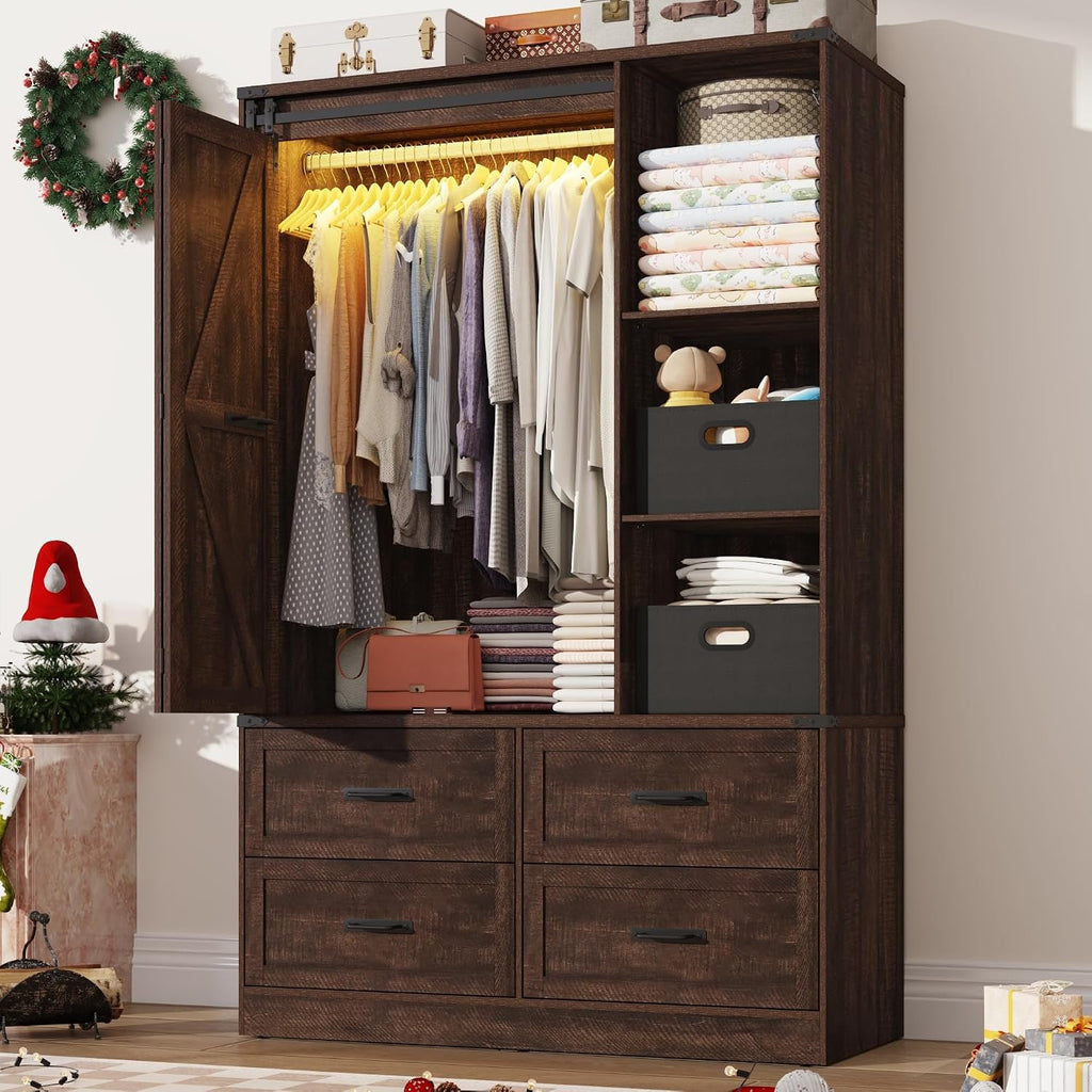 Farmhouse Sliding LED Wardrobe Closet