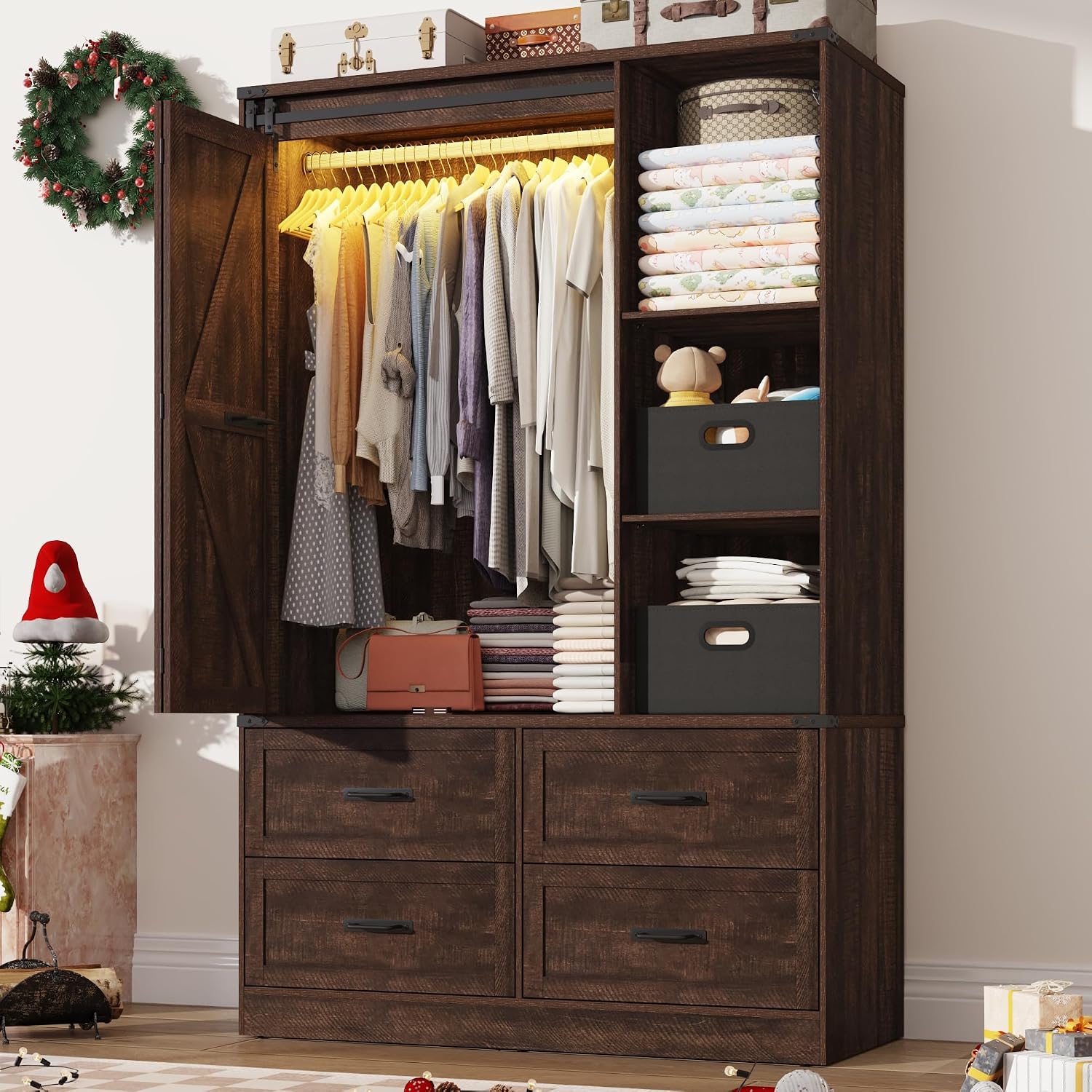 Farmhouse Sliding LED Wardrobe Closet