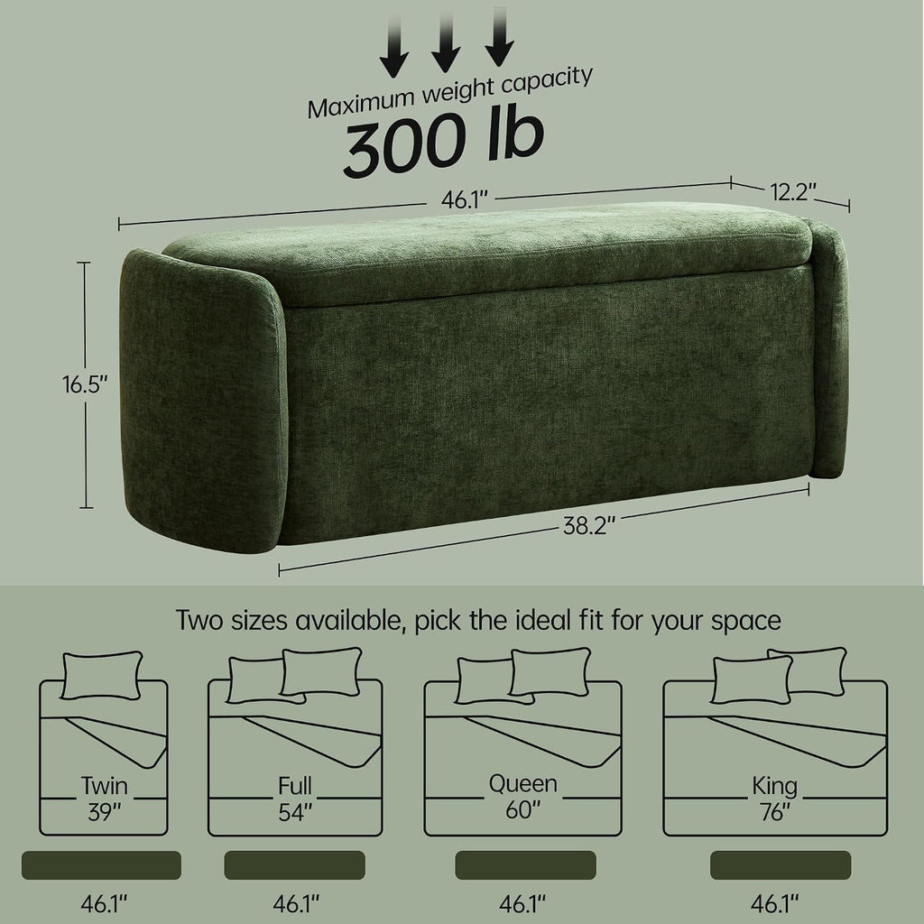Green Sherpa Oval Storage Ottoman Bench