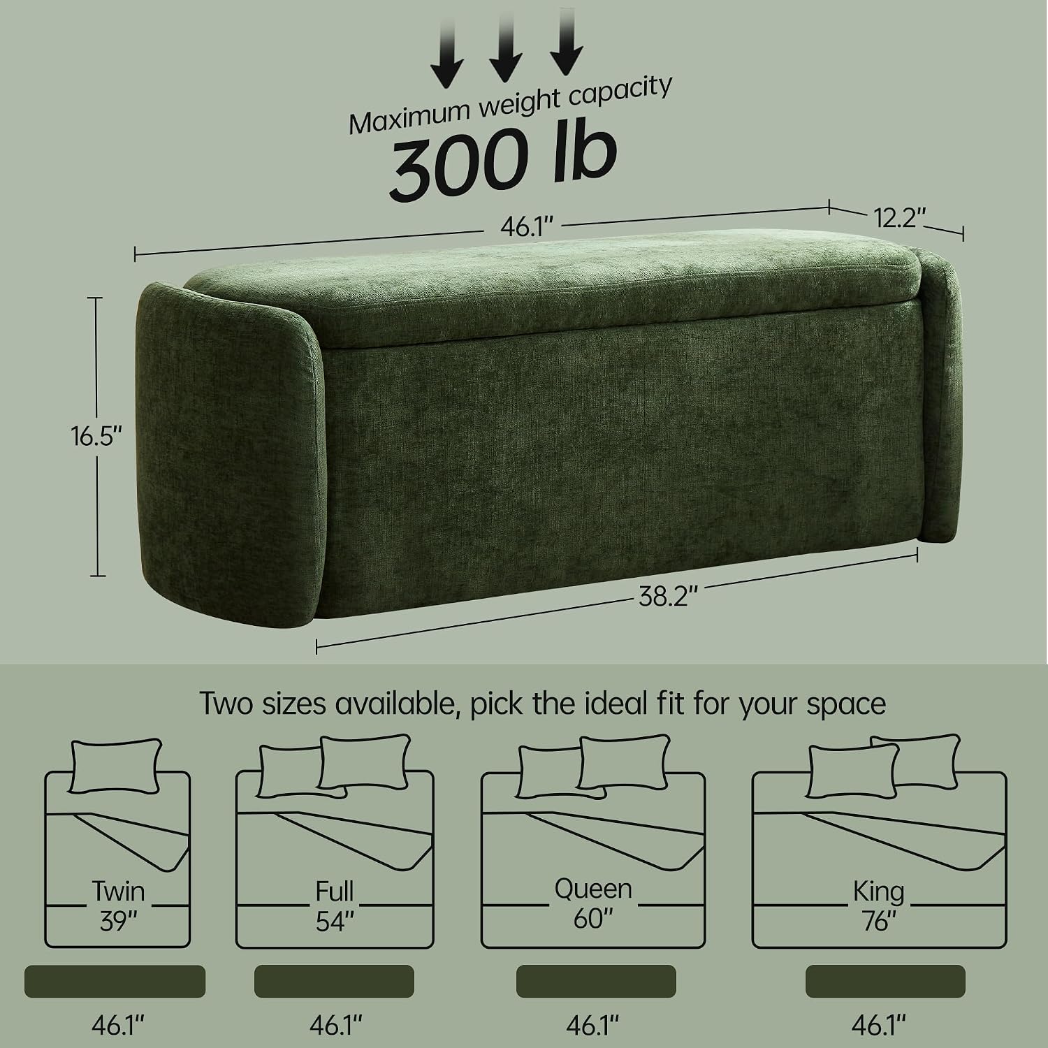 Green Sherpa Oval Storage Ottoman Bench