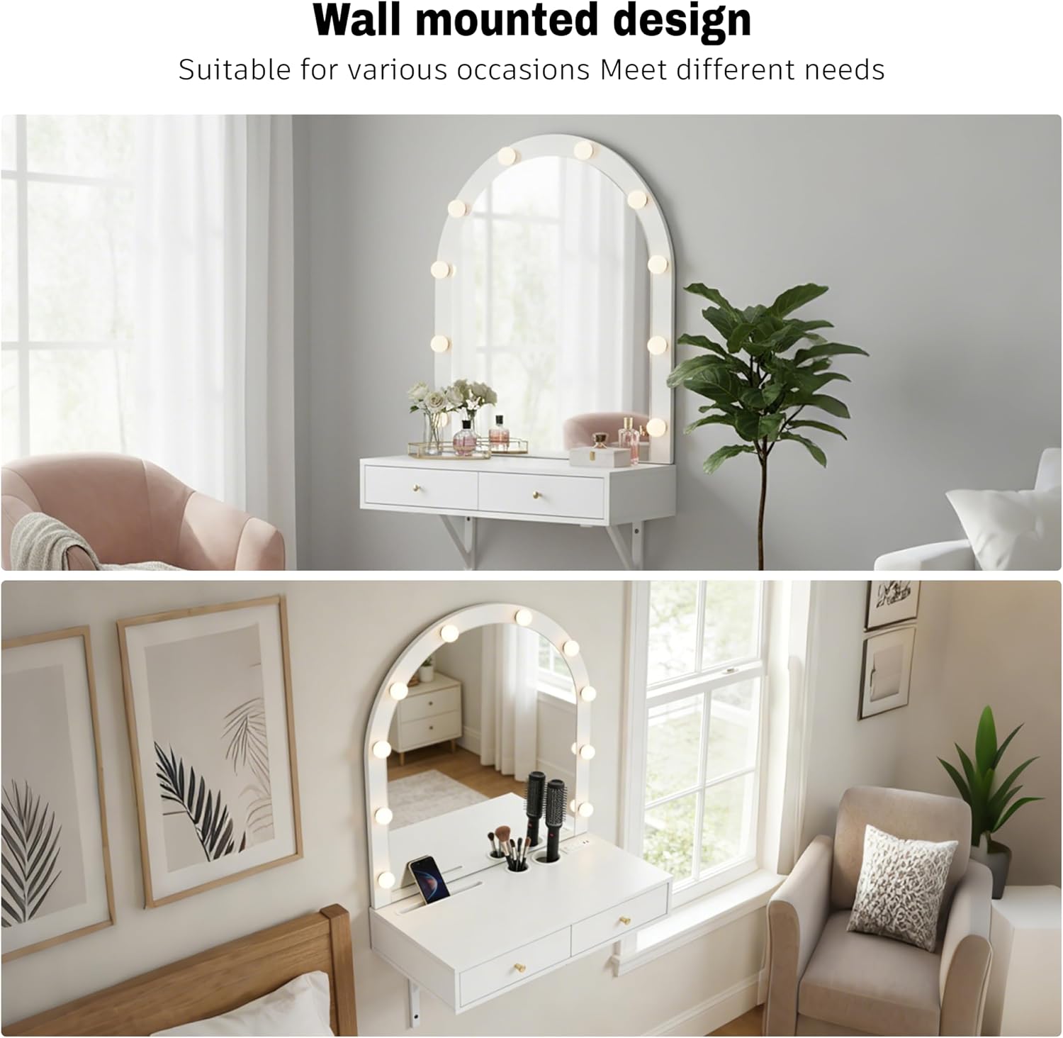 White Wall Mounted Floating Vanity Desk