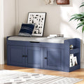 Navy Blue Cushioned Shoe Bench With Side Shelves