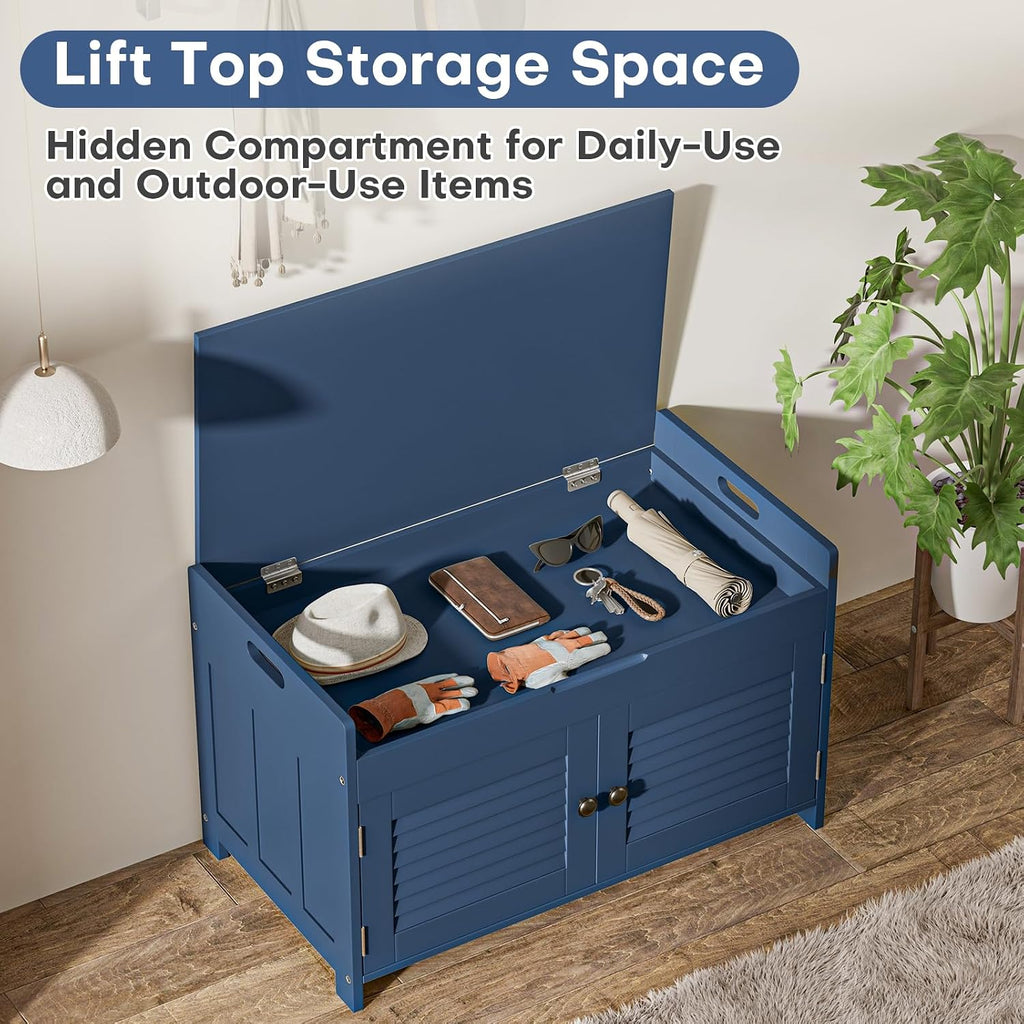 Blue Cushioned Lift Top Shoe Storage Bench