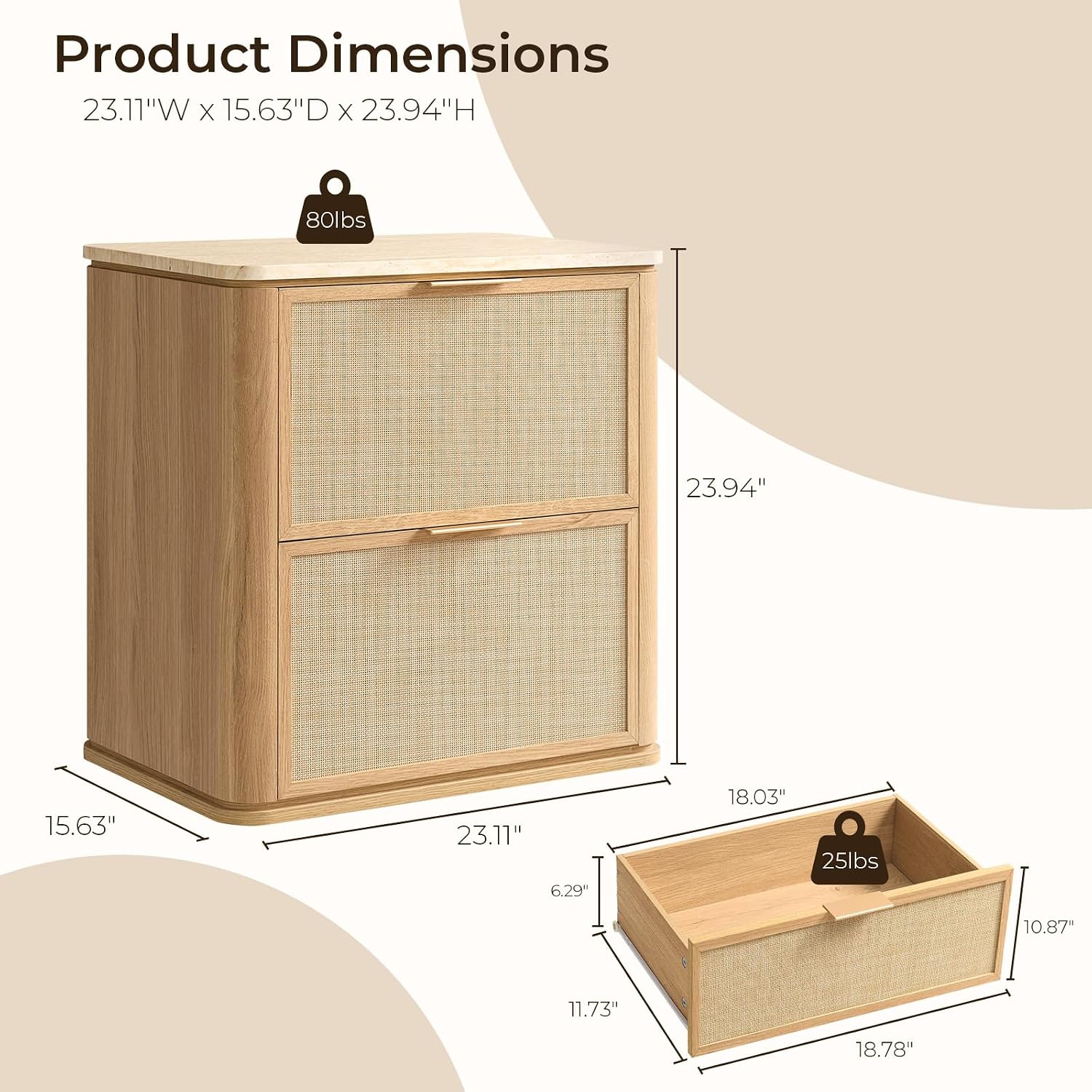Faux Marble Top Rattan Nightstand Set