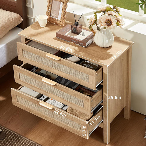 3-Drawer Large Rattan Nightstand Set