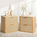 Faux Marble Top Rattan Nightstand Set