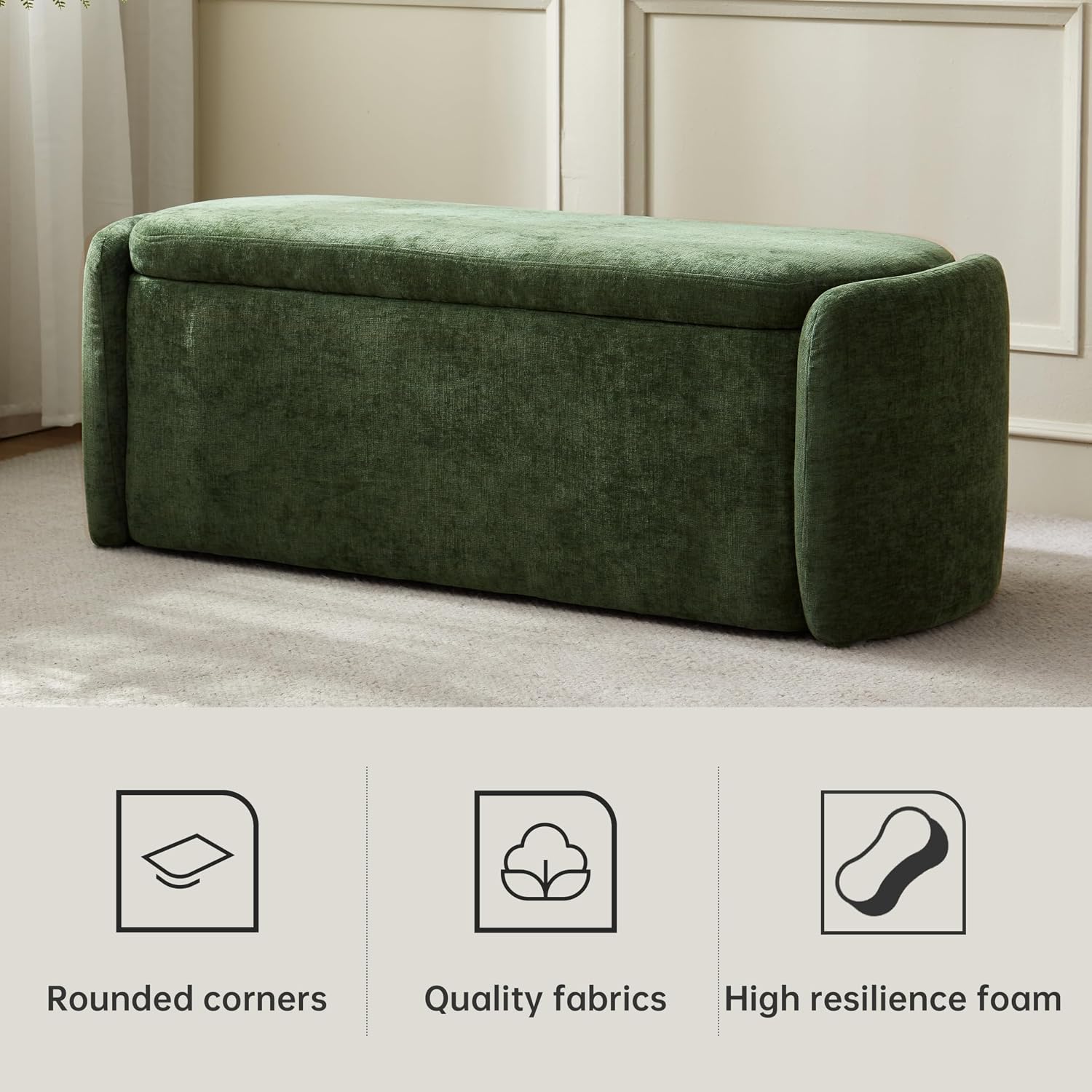 Green Sherpa Oval Storage Ottoman Bench