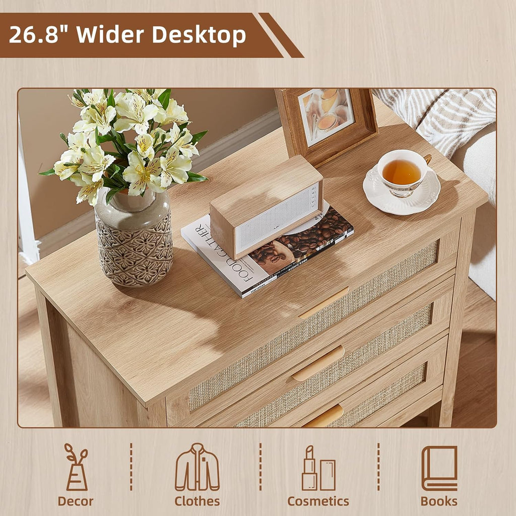 3-Drawer Large Rattan Nightstand Set