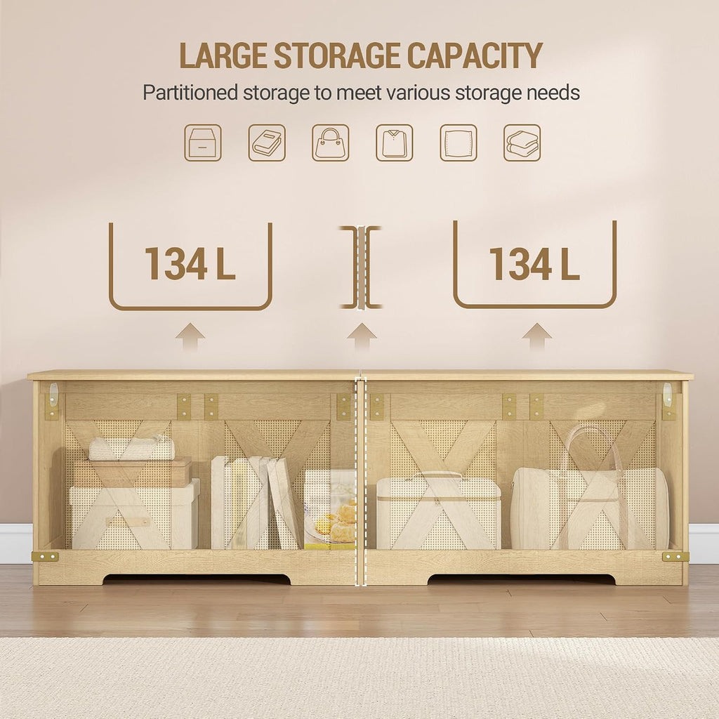 Hzuaneri 59" Storage Chest, Extra Large Storage Trunk with 2 Safety Hinges, Farmhouse Wooden Box Bench, Lift-Top Organizer Chest, Entryway Trunk for Bedroom, Living Room, Camel Yellow SB15002Y