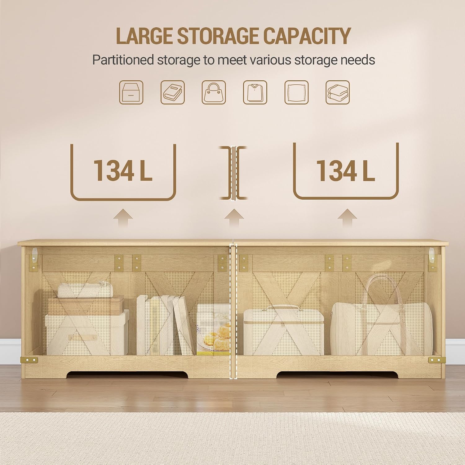 Hzuaneri 59" Storage Chest, Extra Large Storage Trunk with 2 Safety Hinges, Farmhouse Wooden Box Bench, Lift-Top Organizer Chest, Entryway Trunk for Bedroom, Living Room, Camel Yellow SB15002Y