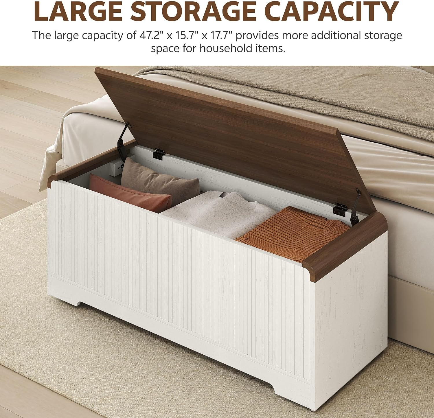 Off White Lift Top Large Wooden Storage Chest
