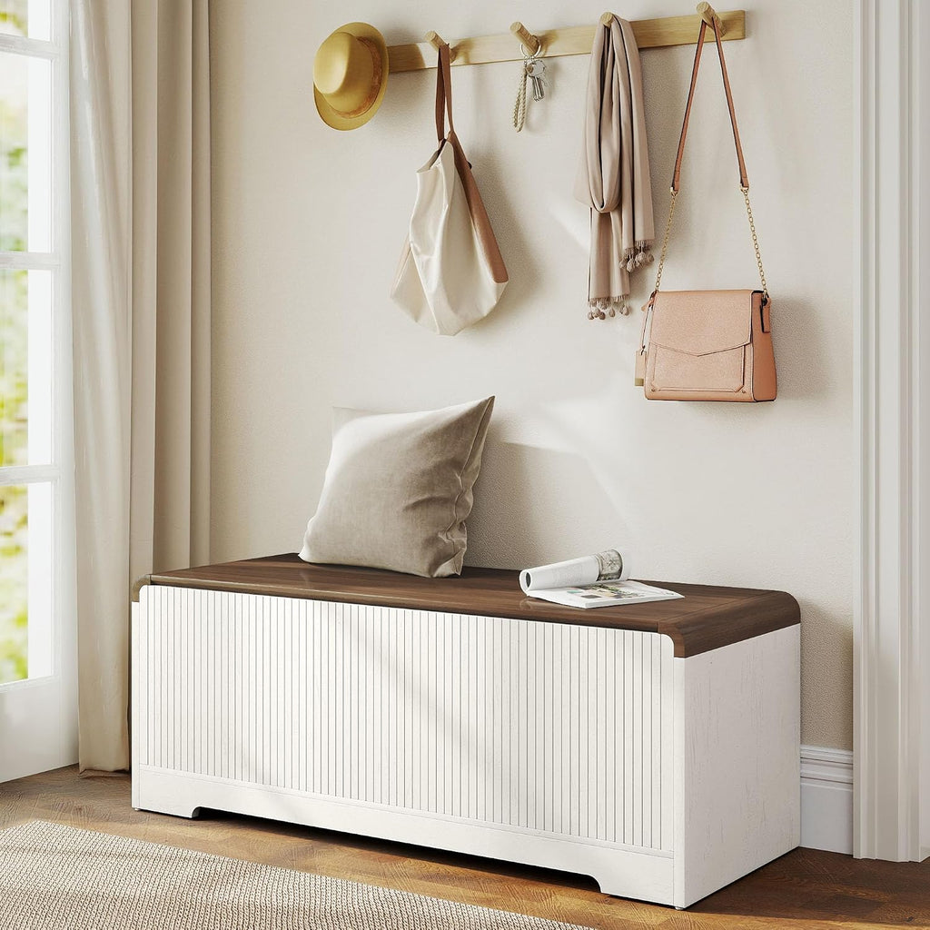Off White Lift Top Large Wooden Storage Chest