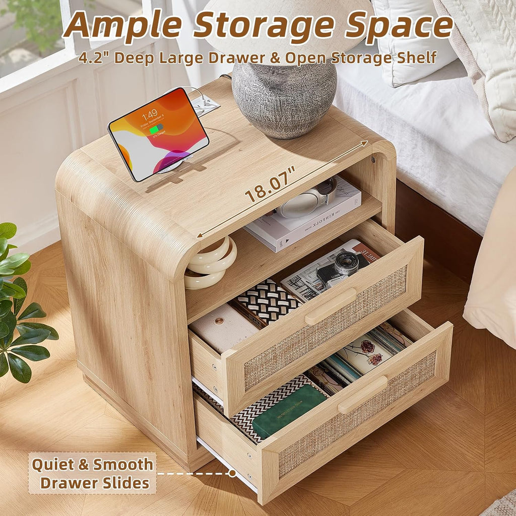 Curved Rattan Charging Nightstand