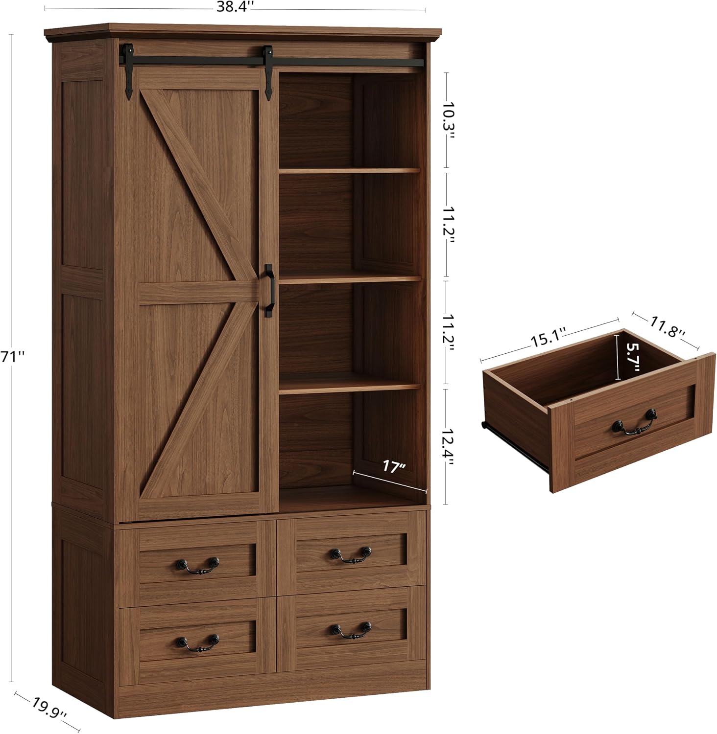Sliding Barn Door Wardrobe Cabinet