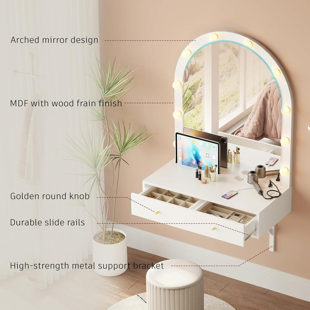 White Wall Mounted Floating Vanity Desk
