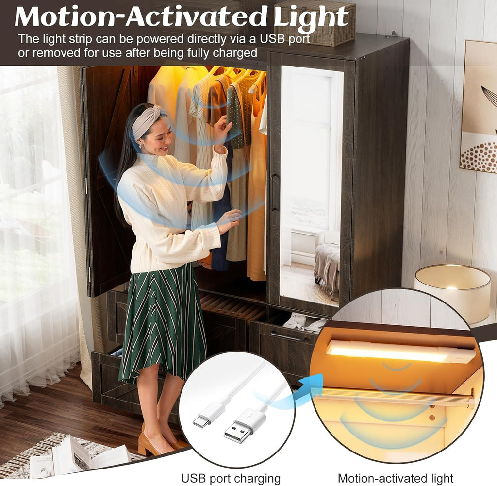 Sliding Mirror LED Wardrobe Closet
