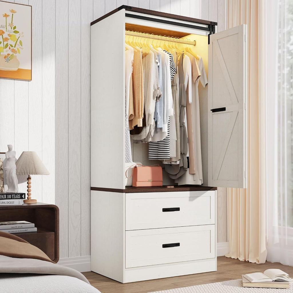 Farmhouse Sliding Door LED Wardrobe Closet