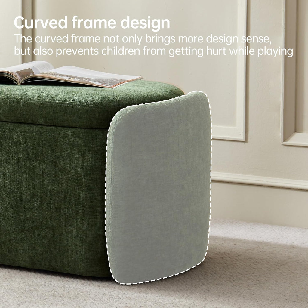 Green Sherpa Oval Storage Ottoman Bench