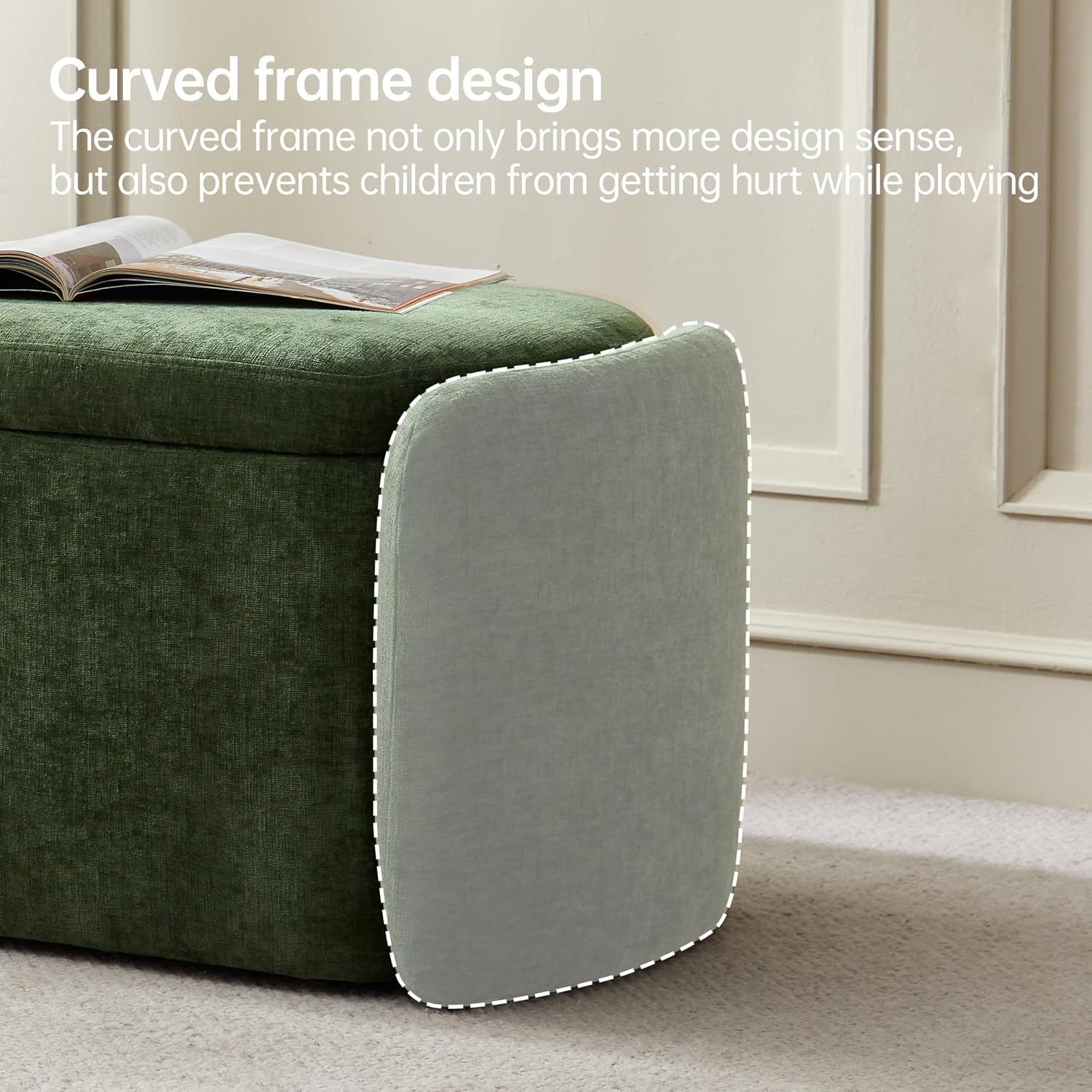 Green Sherpa Oval Storage Ottoman Bench
