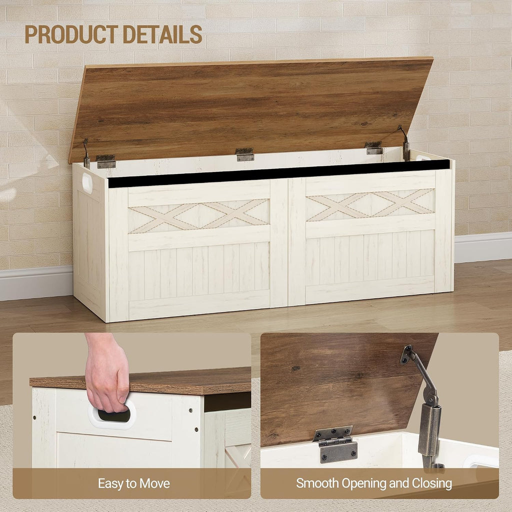 Retro White Farmhouse Large Lift Top Storage Bench