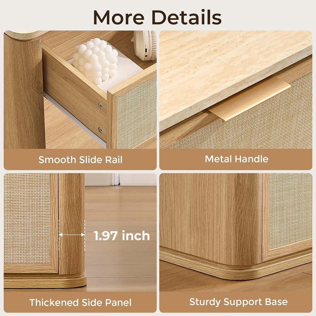 Faux Marble Top Rattan Nightstand Set